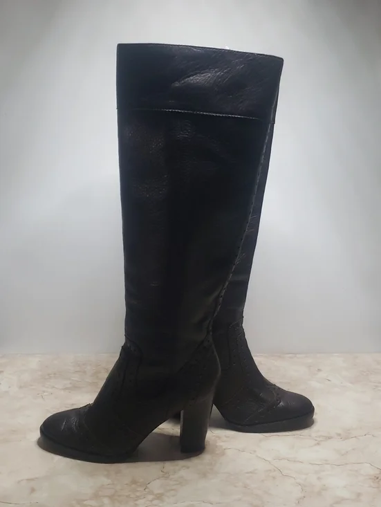 Michael Kors Dark Brown Leather Knee-High Heeled Pull On  Boots Size 6.5 - Picture 2 of 8